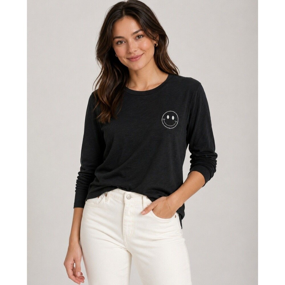 Madewell Black Smile Face Long Sleeve Tee Shirt Cotton Graphic Top Women’s Small